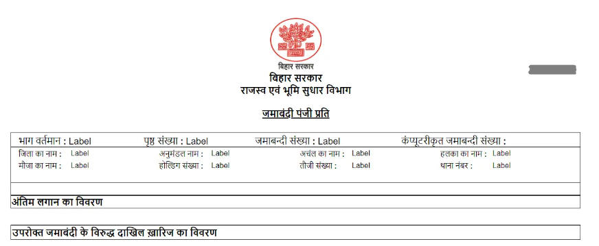 जमाबंदी पंजी की सूचि 